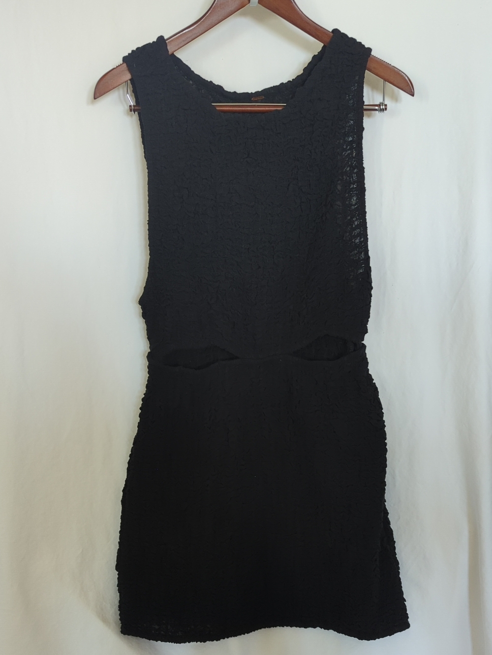 Free People Scarlett Cut Out Smocked Mini Dress Black Small Textured Bodycon